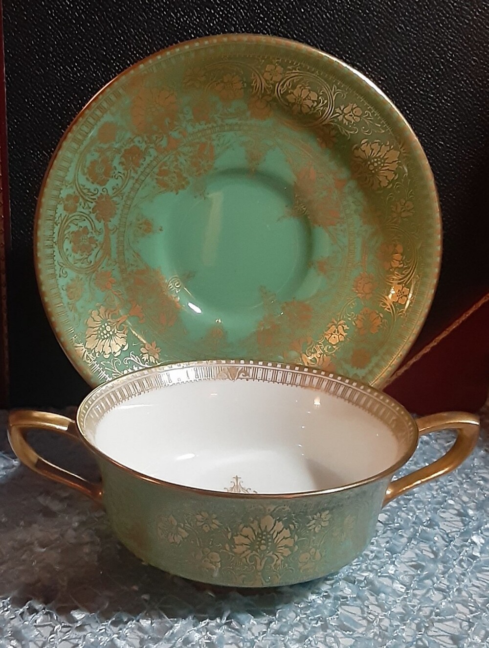 1888 Royal Worcester, England Porcelain Boullion Cup & Saucer ~ Heavy Gild ~